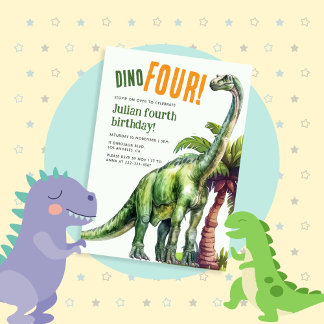 Dino Four Dinosaur Geburtstag Einladung