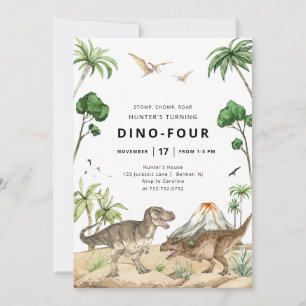 Dino-Four Dinosaur Geburtstagseinladung Einladung