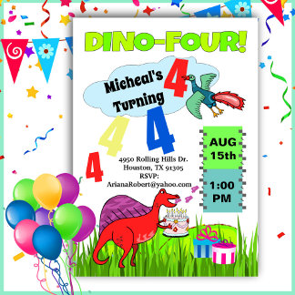 Dino Four Dinosaur Junge 4. Geburtstag Einladung