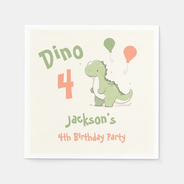 Dino Four Dinosaurier 4. Geburtstags-Party Serviette (Vorderseite)