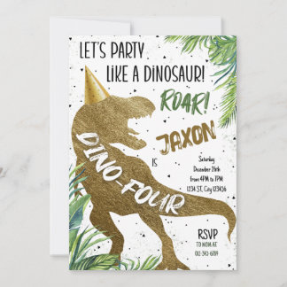 Dino Four T-Rex Dinosaur 4. Geburtstags-Party Einladung