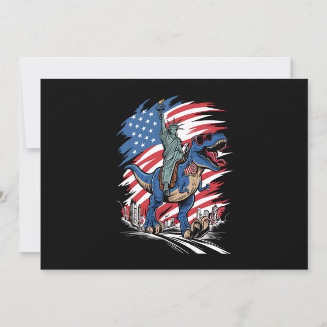 Dino Freiheitsstatue 4. Juli Amerikanische Flagge Einladung (Vorderseite)