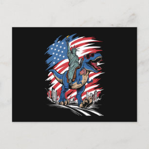 Dino Freiheitsstatue 4. Juli Amerikanische Flagge Postkarte