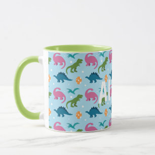 Dino Fun Kids Pink Orange Green Blue Name Tasse