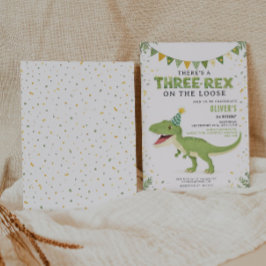 Dino-Geburtstag-Drei-Rex-Junge-Einladung Einladung
