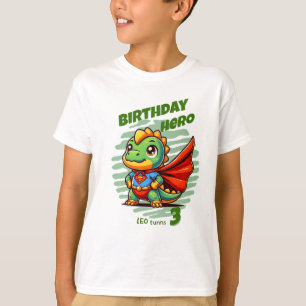 Dino Geburtstags-Held T-Shirt (bearbeitbarer Name 