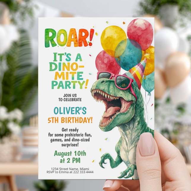Dino-Geburtstagsfeier mit Luftballons Einladung (Von Creator hochgeladen)