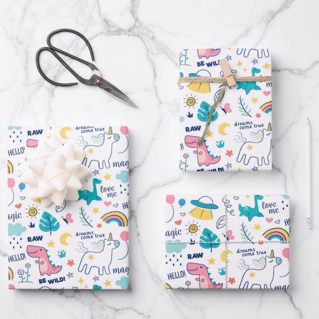 Dino Geschenkpapier Set (Vorderseite)