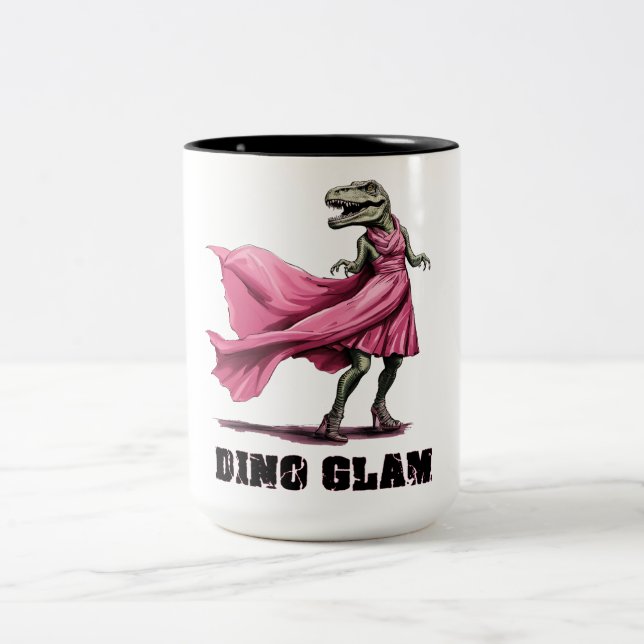 Dino Glam Dinosaur Zweifarbige Tasse (Mittel)