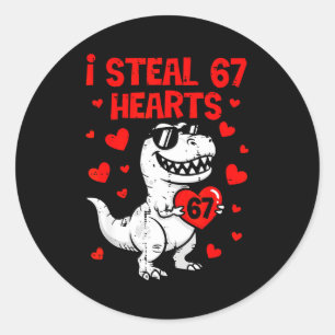 Dino hält Herz, ich stehle 67 Herzen Lustiger Six Runder Aufkleber