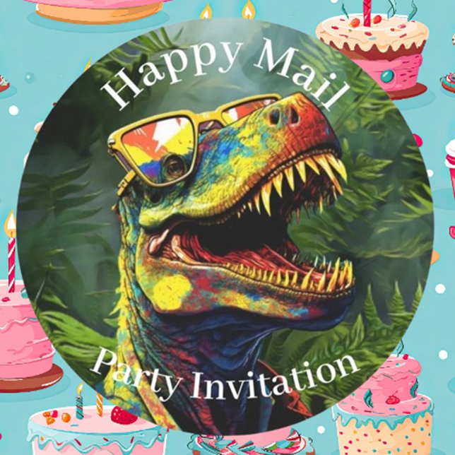Dino Happy Mail Jungle Runder Aufkleber (Von Creator hochgeladen)