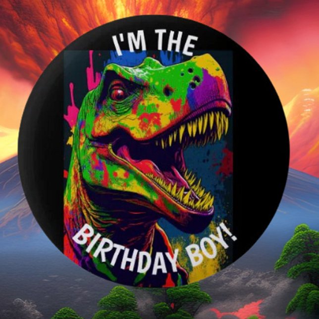 Dino Happy T Rex BIRTHDAY Boy Button (Bring your dream party to life with our selection of quality Dinosaur themed party supplies)