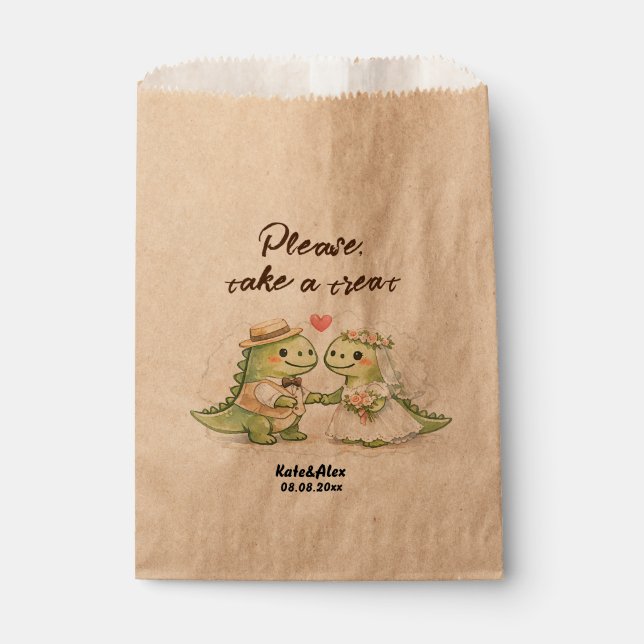 Dino-Hochzeit Geschenktütchen (Vorderseite)