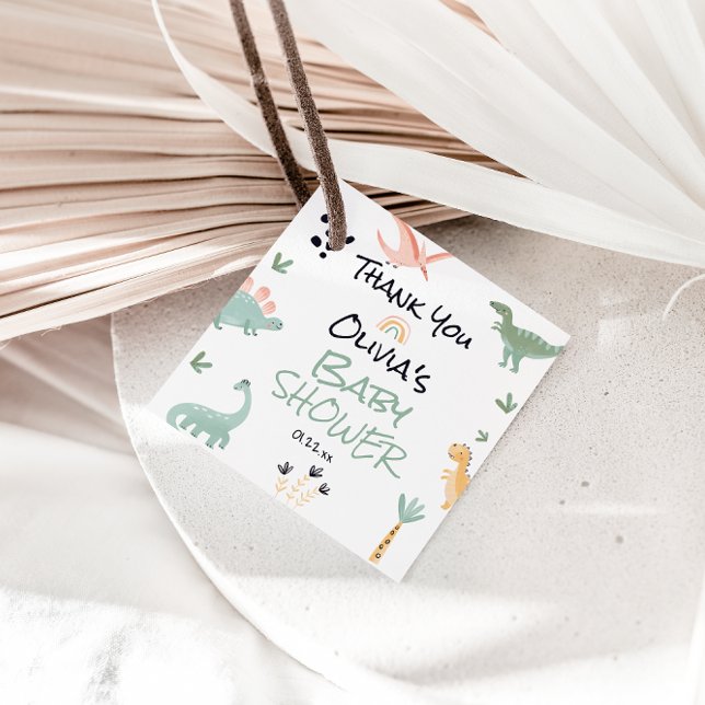 Dino in der Art Dinosaur Babydusche Geschenkanhänger (Von Creator hochgeladen)