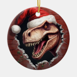 Dino in Weihnachtsmannmütze - 3D Keramik Ornament