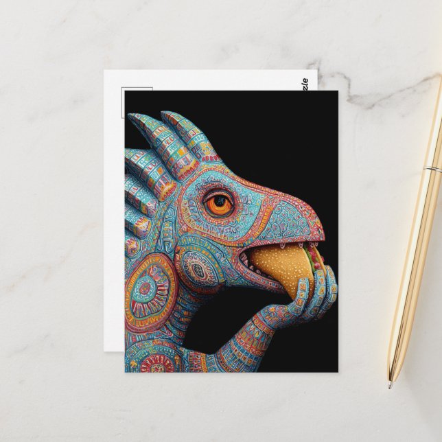 Dino isst Taco Postkarte (Vorderseite/Rückseite Beispiel)