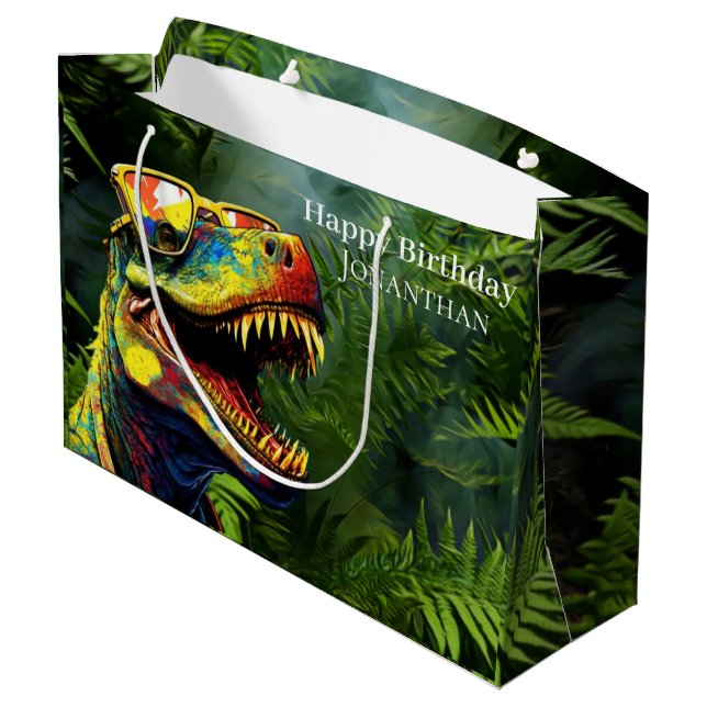 Dino Jurassic Jungle kids Große Geschenktüte (Rückseite Schrägansicht)