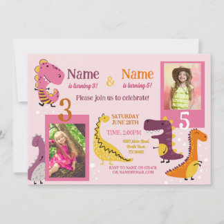 Dino Kindergeburtstag Girls Rosa Foto Gemeinsames Einladung