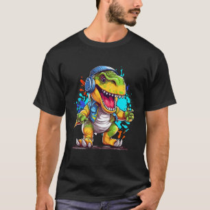 Dino Kopfhörer Ästhetik T Rex Dinosaur Dj Music T-Shirt
