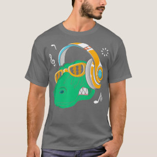 Dino Kopfhörer Cool T-Rex Dinosaur DJ Musik T-Shirt