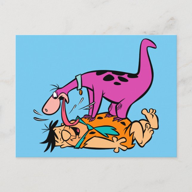 Dino Licking Fred Flintstone Postkarte (Vorderseite)