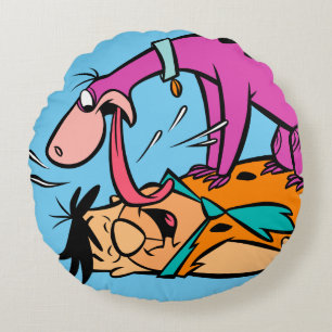 Dino Licking Fred Flintstone Rundes Kissen