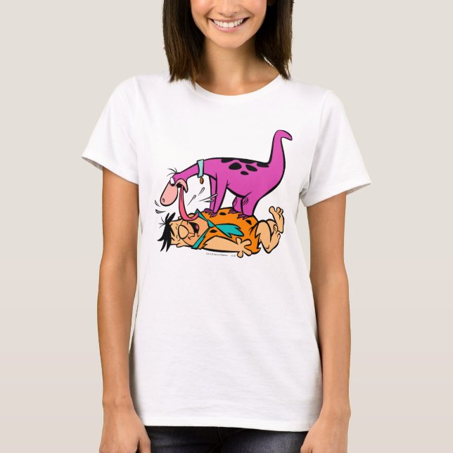 Dino Licking Fred Flintstone T-Shirt (Vorderseite)