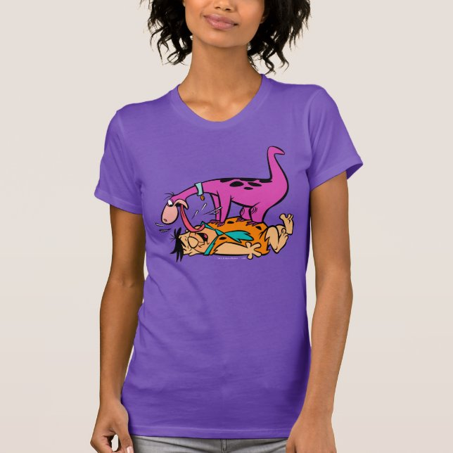 Dino Licking Fred Flintstone T-Shirt (Vorderseite)