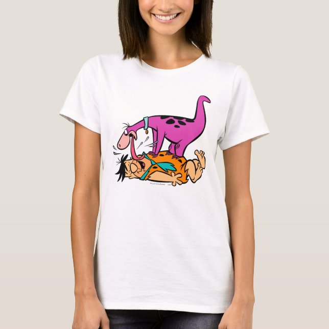 Dino Licking Fred Flintstone T-Shirt (Vorderseite)