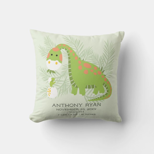 Dino Liebe Baby Boys Birth Stats Pillow Kissen (Vorderseite)