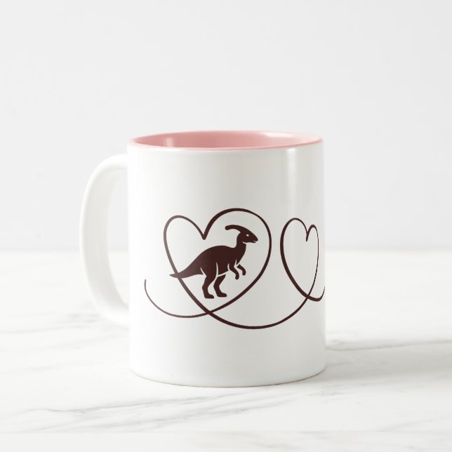 Dino Liebe – Herzlinien Parasaurolophus Zweifarbige Tasse (Vorderseite Links)