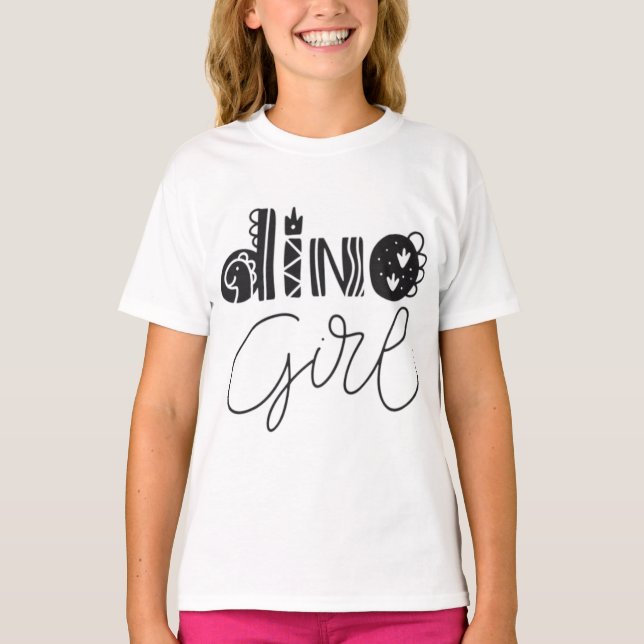 Dino-Mädchen Kinder T-Shirt - Süße Dinosaurier-Gra (Vorderseite)