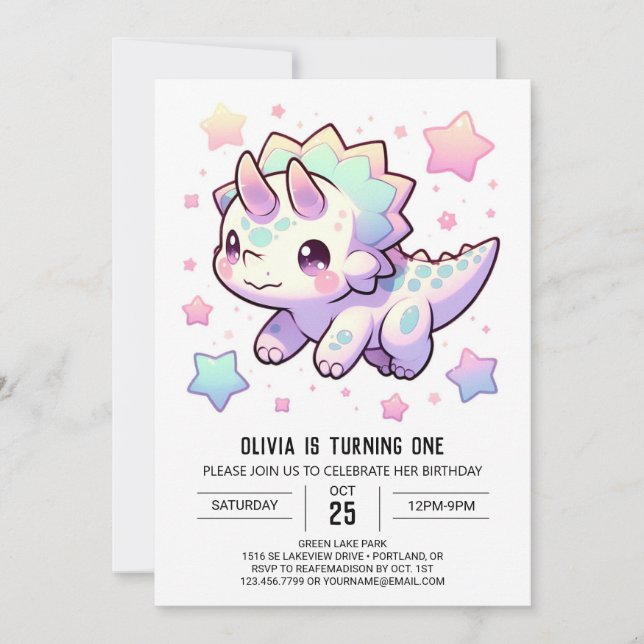 Dino Majestic Dinosaur 1. Geburtstag Einladung (Vorderseite)