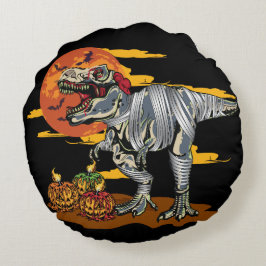 Dino-Mash: Spooky Pumpkinosaurier Rundes Kissen