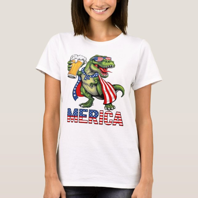 Dino 'Merica Amerikanische Unabhängigkeitstag Fun T-Shirt (Vorderseite)