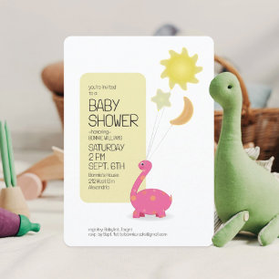 Dino mit Mylar Baloons Kinderdusche Einladung