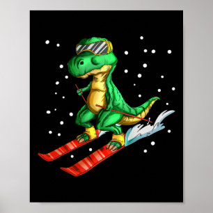 Dino mit Skibrille Skifahrer Dinosaurier T-Rex Ski Poster