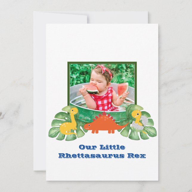 Dino-Mite 1. Geburtstag- Dinosaurier Foto Einladun Einladung (Rückseite)