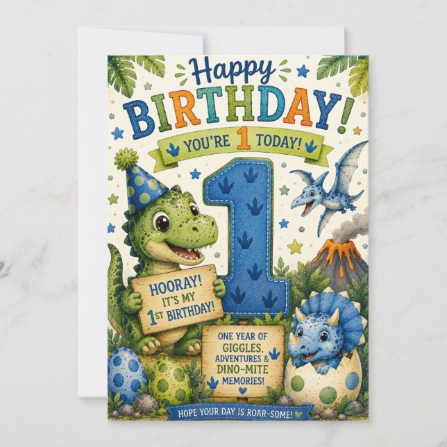 Dino-Mite 1. Geburtstag  Karte (Vorderseite)