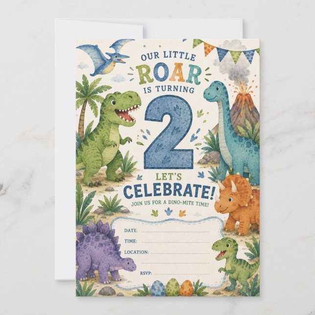 Dino-Mite 2. Geburtstag  Einladung (Vorderseite)