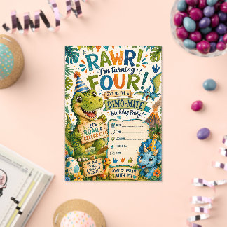 Dino-Mite 4. Geburtstagseinladung Acryleinladungen