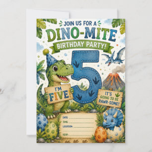 Dino-Mite 5. Geburtstagseinladung Einladung