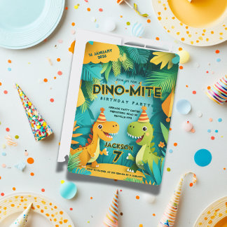 Dino-Mite DInosaur Theme Boys Birthday Party Einladung