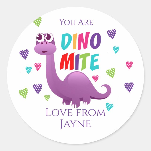 Dino Mite Dinosaur Valentine Runder Aufkleber (Vorderseite)
