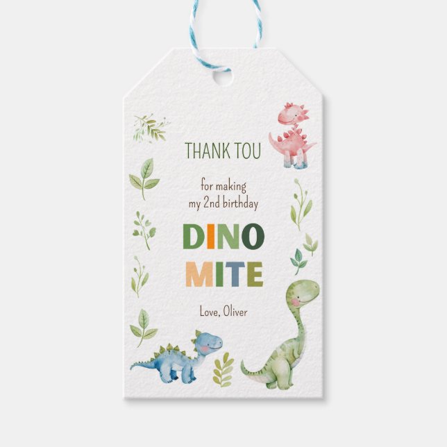 Dino-mite-Geburtstag Geschenkanhänger (Vorderseite)