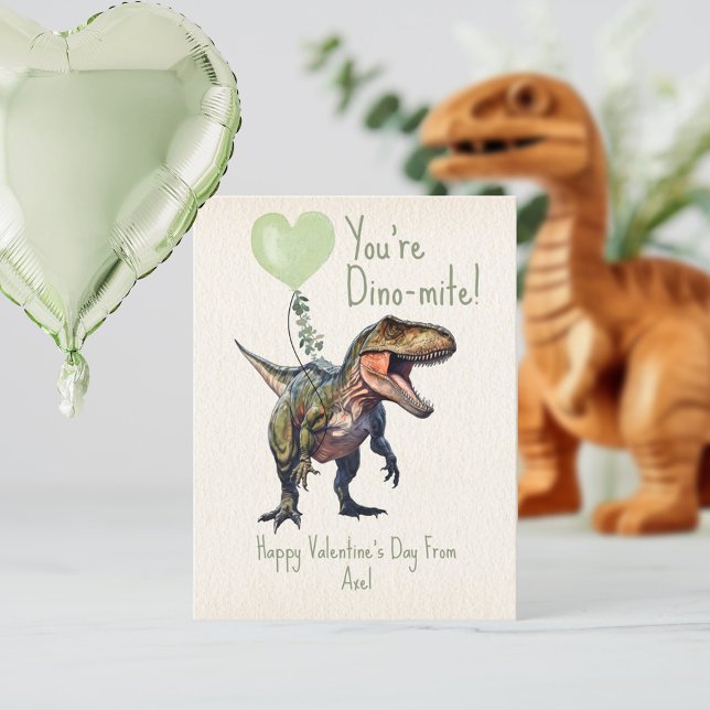 Dino-mite Green Dinosaur Valentine Foto Postkarte (Von Creator hochgeladen)