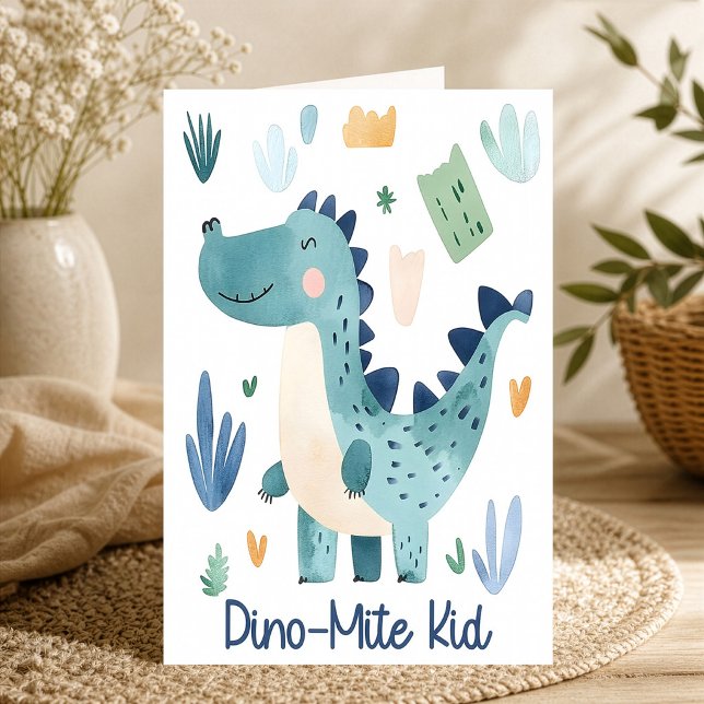 Dino Mite Kind Süßer Blauer Dinosaurier Karte (Von Creator hochgeladen)