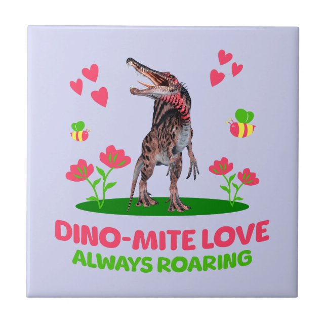 Dino-Mite-Liebe, immer roaring Funny Dinosaur Fliese (Vorderseite)