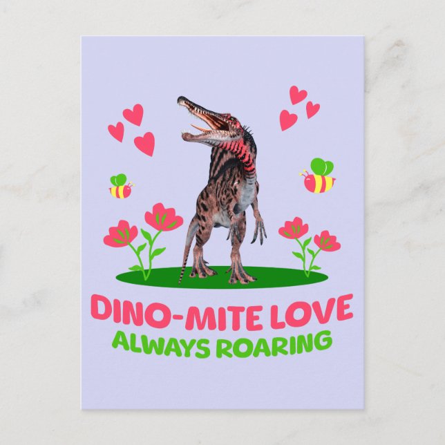 Dino-Mite-Liebe, immer roaring Funny Dinosaur Postkarte (Vorderseite)