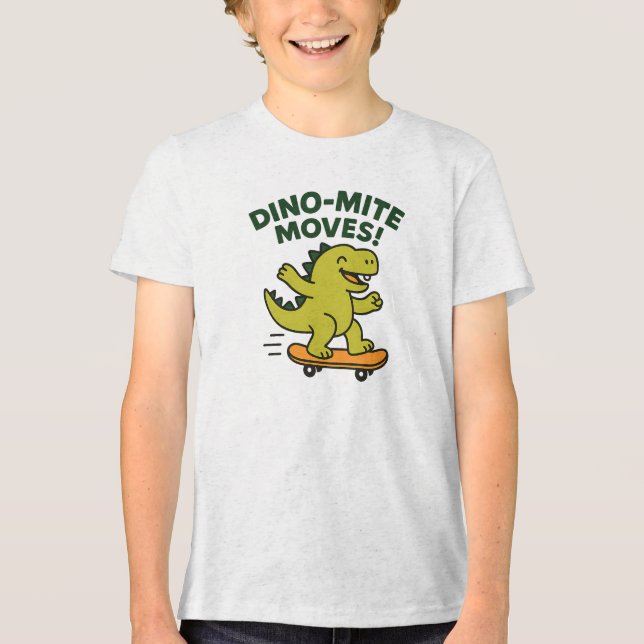 Dino-Mite Moves Cool Skateboarding Dinosaur Tri-Blend Shirt (Vorderseite)